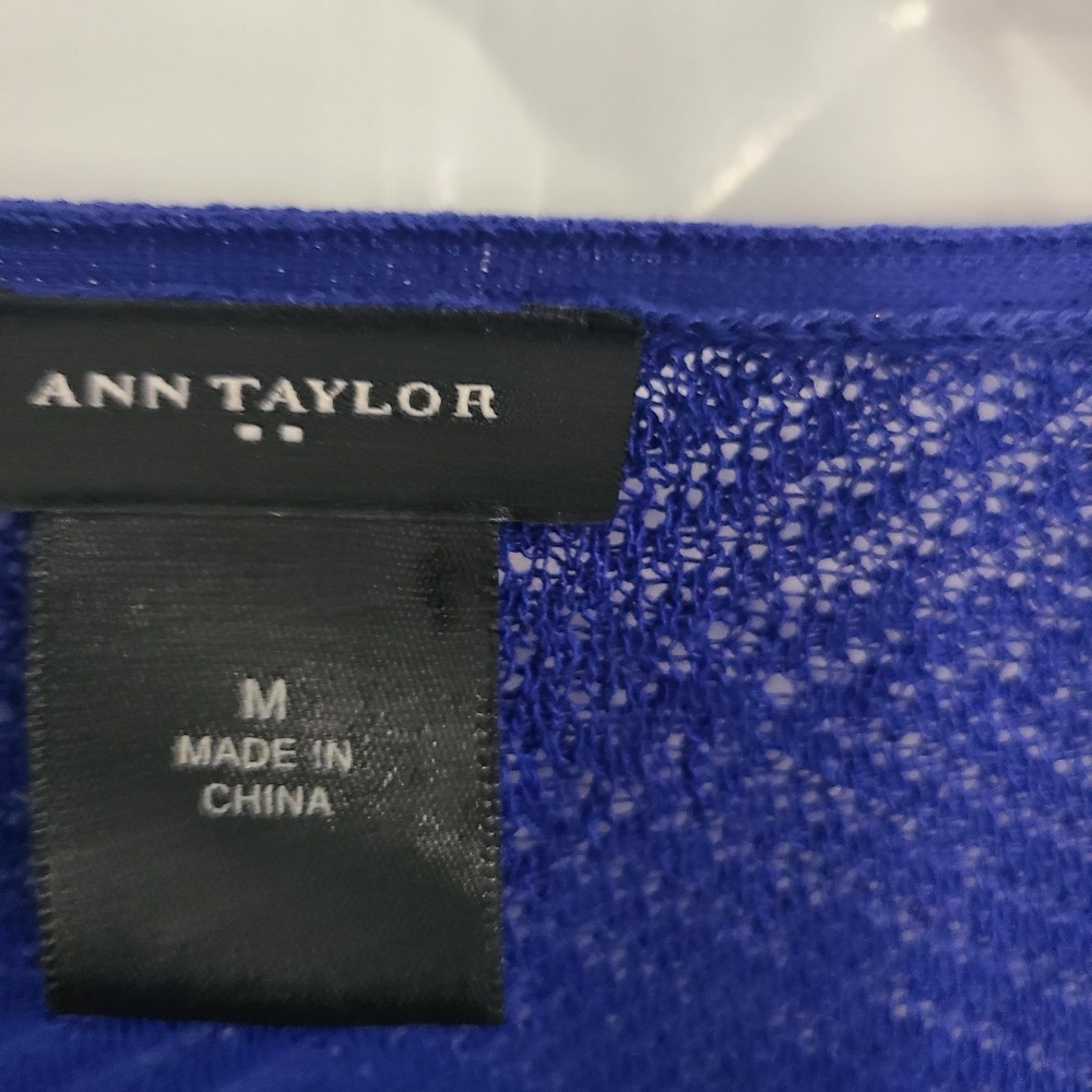 Women's Sweater-ANN TAYLOR-Royal Blue Stretch Open Lightweight Cardigan Medium - Picture 5 of 12